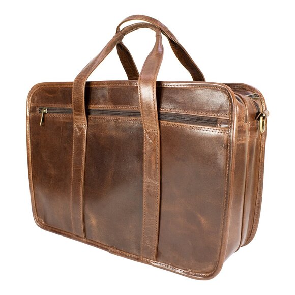 Genuine Leather Laptop Bag, Satchel Bag, Brown - Picture 7 of 16